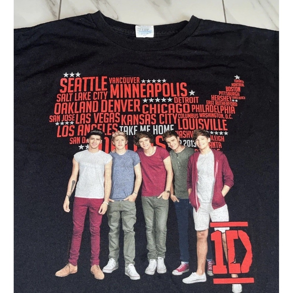 One Direction 2013 Take Me Home Tour Shirt L Rare Cities Graphic Harry Styles 1D
